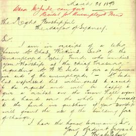 Letter - Request for use of Grand Organ for performance for unemployed, 1893