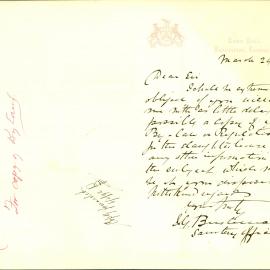 Letter: Request for By-laws and regulations for the slaughterhouse, 1893