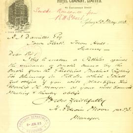 Letter - The Australia Hotel petition about smoke nuisance, 1893