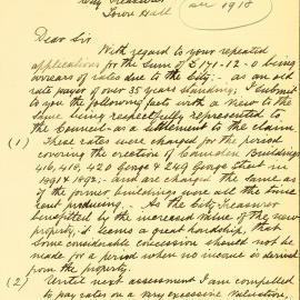 Letter: Robert Chadwick, Camden Buildings, 418 George Street, requesting that he be given some 