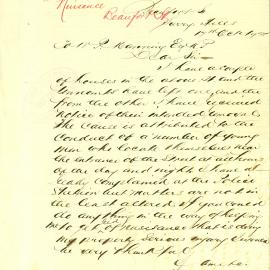 Letter: Peter Dignan, Beaufort Street, Surry Hills to The Mayor complaining that young men 