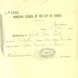Memorandum: Organ recital receipts of £25/1/6d for concert on 11th November.
