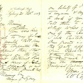 Letter - Request street sweepings be deposited on the Polo Ground Centennial Park, 1893