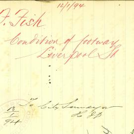 Letter - Complaint about footpath, 271 Liverpool Street Darlinghurst, 1894