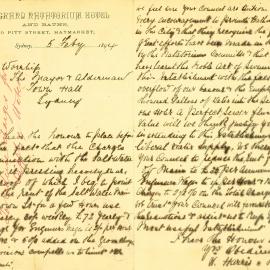 Letter - Complaint about high cost for salt water for Natatorium, Pitt Street Haymarket, 1894