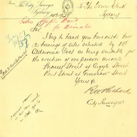 Memorandum - Drawings of the one person urinals in Princess and Kent Streets, 1894