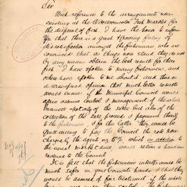 Letter - Growing dissatisfaction among fishermen with results from Fish Market, Woolloomooloo, 1897