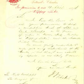 Letter - Request for trials of silt and bank scoops, Agricultural Society, Moore Park, 1894