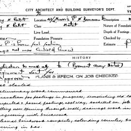 Building Inspectors Card - 42/44 Harris Street and Bowman Road, 1941