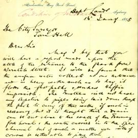 Letter - Request to find solution for drainage in Waratah Street Rushcutters Bay, 1895