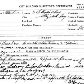 Building Inspectors Card: 30 Billyard Ave, Elizabeth Bay. Application to make alterations & 