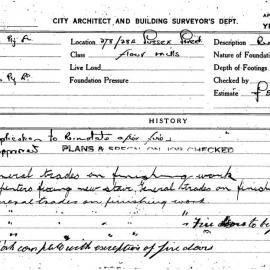 Building Inspectors Card: 278/284 Sussex Street. Flour Mills. Application to Reinstate after fire. 