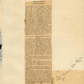 Memorandum: The Town Clerk forwards a newspaper article about the Premier promising a deputation to 