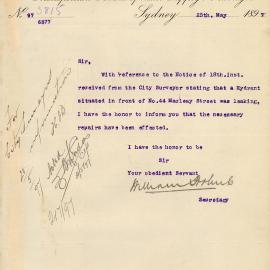Letter: Metropolitan Board of Water Supply & Sewerage advising that the necessary repairs have been 