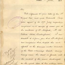 Letter - Complaint about sewer gas in Victoria Street Darlinghurst, 1898
