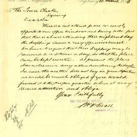 Letter -  Increase in daily removal of droppings from opposite Hotel Metropole, 1895