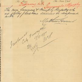 Memorandum: The Mayor instructs the Town Clerk to dispense with the services of the gully flushers 