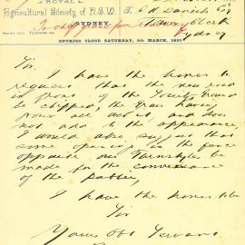 Letter - Request for ground maintenance and fence opening at Agricultural Society, 1895