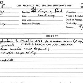 Building Inspectors Card: 234 Liverpool Street. Dwelling. Application to substitute RSI for wooden 