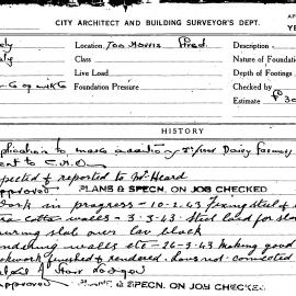 Building Inspectors Card: 700 Harris Street. Application to make additions 2nd floor Dairy Farmers 