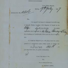 Letter: Registrar General. To have Gazette Notice for a certicate of title application made by 