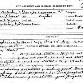 Building Inspectors Card: 85/113 Missenden Road. Hospital. Application to convert nursery at 5th 