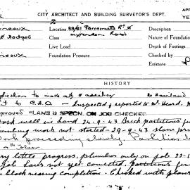 Building Inspectors Card: C/o 39/61 Parramatta Rd & Missendon Rd. Application to make alts & 