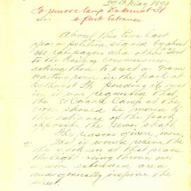 Letter: R.J.Keenan, 35 Elizabeth Street, requesting the removal of the lamp at the corner of 