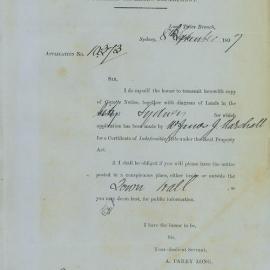 Letter: Registrar General's Dept, Land Titles Branch, Sydney, advise that James J. Marshall has 