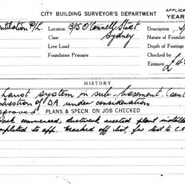 Building Inspectors Card: 13/15 O'Connell Street, Sydney. Exhaust system in sub-basement, approved 