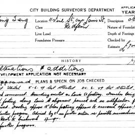 Building Inspectors Card: 11 Vine St, Cnr Louis St, Redfern. Alterations & additions, development 