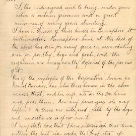 Letter - John Devitt draws attention to poultry, dogs and goats Sir John Young Crescent Woolloomooloo, 1897