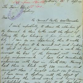 Letter - Suggested improvements to the Corporation Baths, Woolloomooloo, 1898