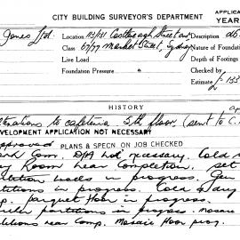 Building Inspectors Card: 113/131 Castlereagh Street cnr 67/77 Market Street, Sydney. David Jones 