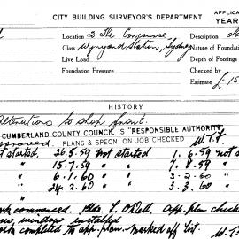 Building Inspectors Card: 2 The Concourse, Wynyard Station, Sydney. Alterations to shop front. 1 