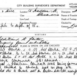 Building Inspectors Card: 15 Maddox St, Alexandria. Additions to factory. 3 cards. 