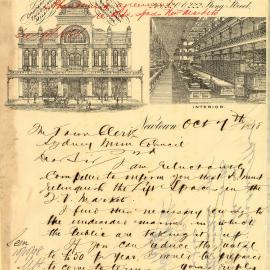 Letter - Marcus Clark relinquishing lift spaces in Queen Victoria Building (QVB), 1898