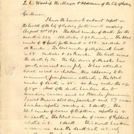 Memorandum - City Health Inspector D Gwynne-Hughes on the health of the City for August, 1898