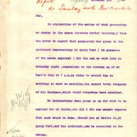 Memorandum - Work on Quong Tart's Refreshment Rooms in the Queen Victoria Building, 1898