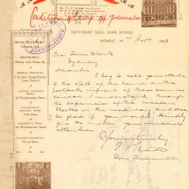 Letter – Central Methodist Mission complaint regarding streetlamp, York Street Sydney, 1898
