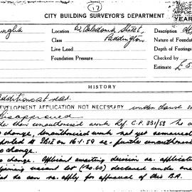 Building Inspectors Card: 62 Caledonia Street, Paddington. Additions at rear. 1 Card. 