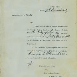 Letter: A. Parry Long, Registrar General, Land Titles Office, Registrar General's Department, 
