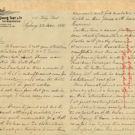 Letter - Complaint about ventilation and other issues, Queen Victoria Markets Sydney, 1898