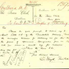 Letter: E Forsyth, Town Clerk, Goulburn, to TC. Please deliver up to Messrs Little & Co of the 