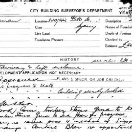 Building Inspectors Card: 340/342 Pitt St, Sydney. Stairway & lift enclosure. 2 cards.