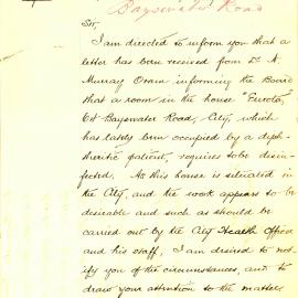 Letter - Disinfection and fumigation of property of diptheria patient, 1895