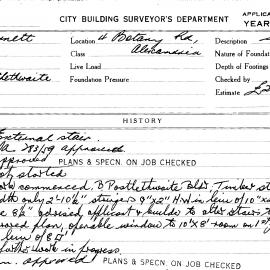 Building Inspectors Card: 4 Botany Rd, Alexandria. External stair, DA283/59 approved 3/07/1959. 1 