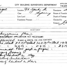 Building Inspectors Card: 91A York St, Sydney. Mezzanine floor, development application not 