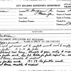 Building Inspectors Card: 191 Hargrave St, Paddington. Bathroom. 1 card.