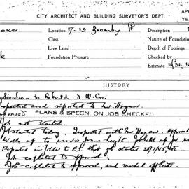 Building Inspectors Card: 17-19 Brumby St. Application to rebuild 2 WCs. 1 card.